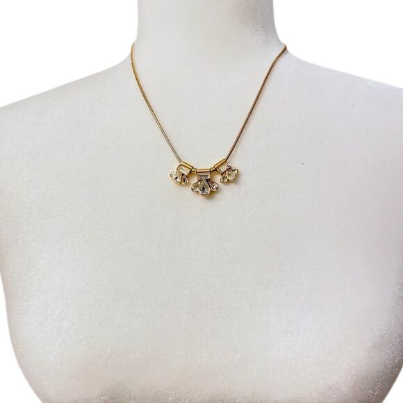 Fossil Gold & Crystal Pendant Necklace 16" - Picture 2 of 4